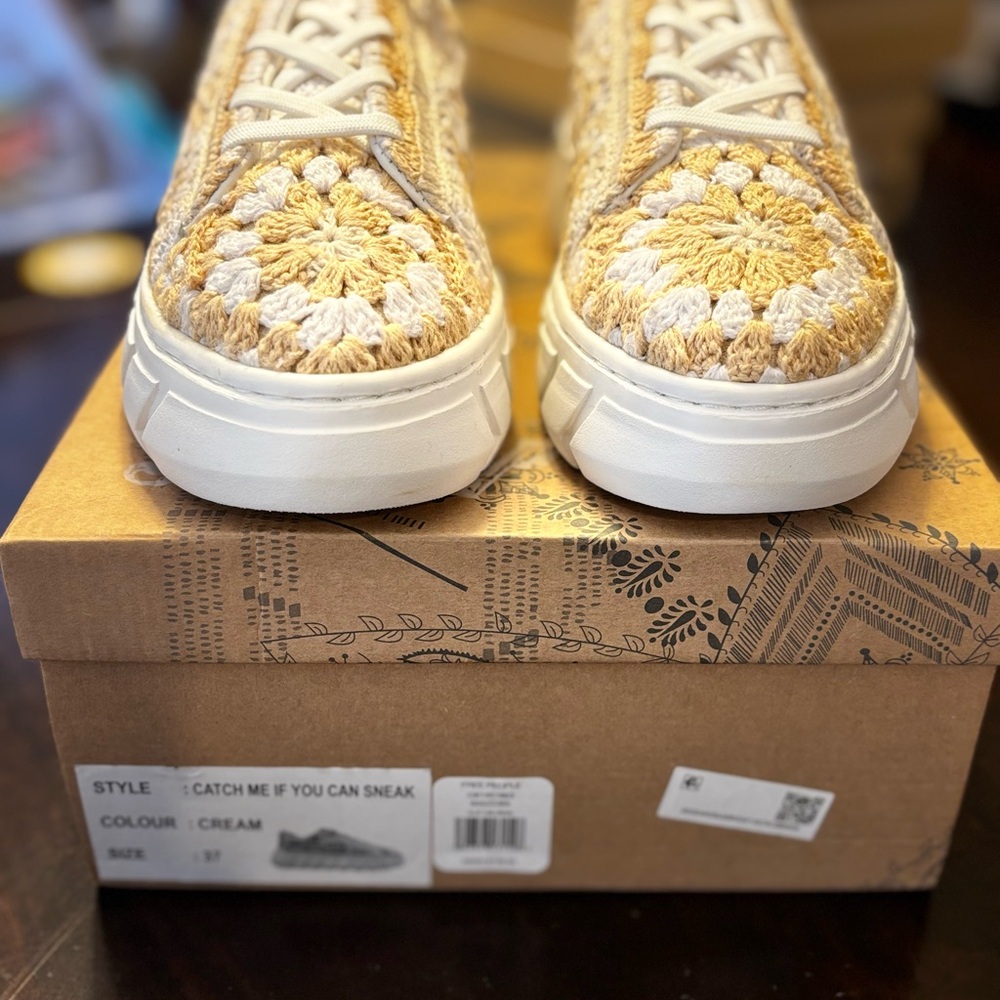 Free People Cream Slip-On Sneakers with Textured Finish
